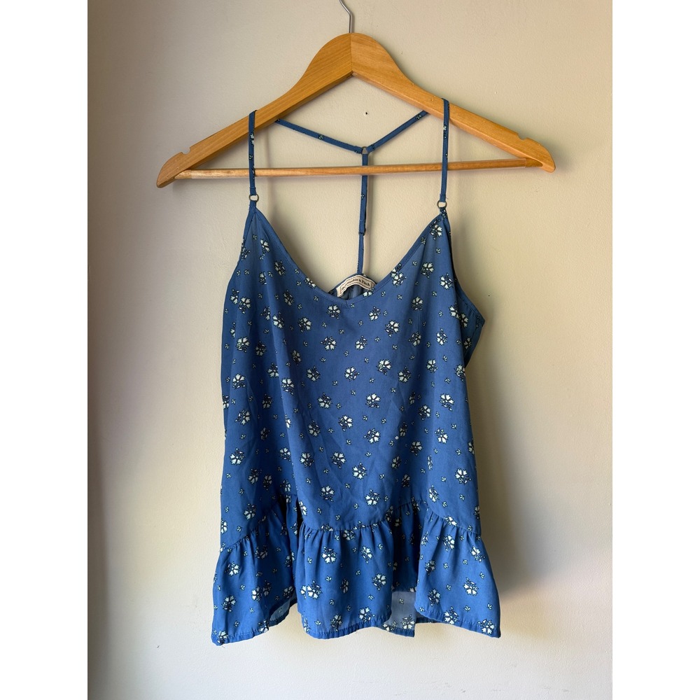 Abercrombie & Fitch Blue Floral Ruffle Peplum Cami Tank Top Small coquette